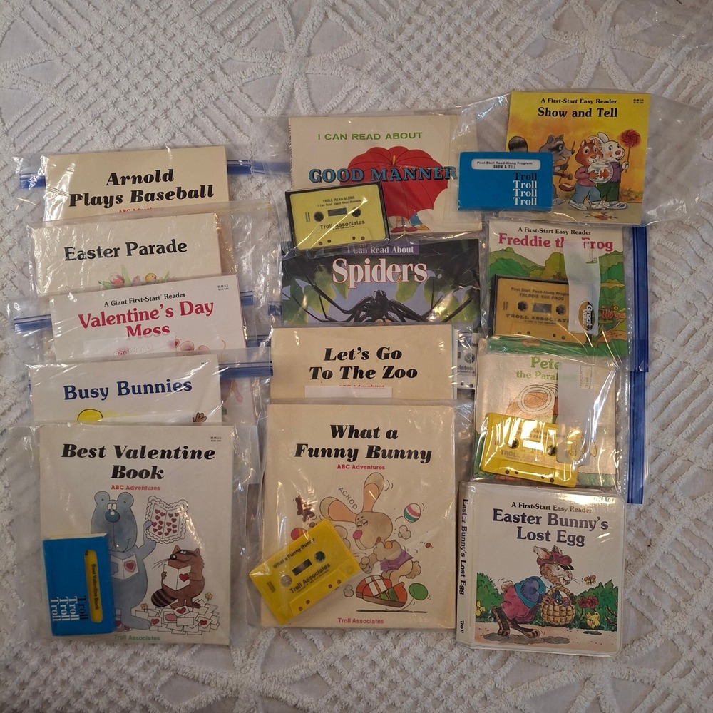 Vintage Troll Associates Kids Read Along Book & Cassette‎ Tape Lot